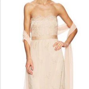 Mikael Aghal blush pink lace appliqué gown